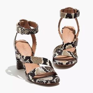 Madewell The Liv Asymmetrical Ankle Strap Snake Embossed Leather Sandals size 6